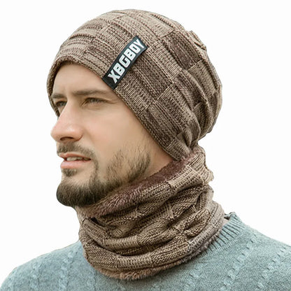 Bonnet Homme Hiver Chaud Doublé Polaire - Bonnet Tricot avec Écharpe Intégrée - Collection Hiver 2024