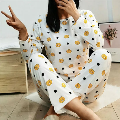 Pyjama Femme Imprimé Cartoon - Ensemble Décontracté Printemps/Automne - Vêtement de Nuit M-2XL