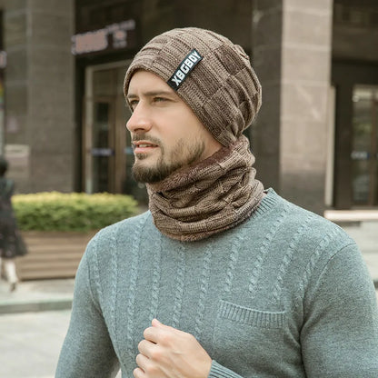 Bonnet Homme Hiver Chaud Doublé Polaire - Bonnet Tricot avec Écharpe Intégrée - Collection Hiver 2024