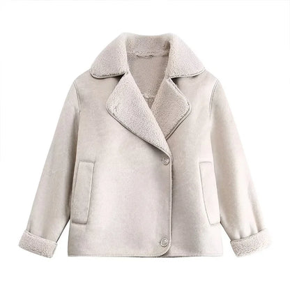 Manteau Femme Hiver Vintage en Simili Cuir - Veste Chaude Élégante avec Revers - Style Rétro Chic