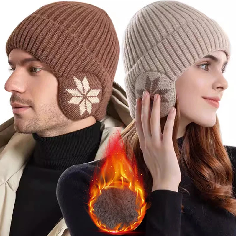 Bonnet Hiver Unisexe avec Protection Oreilles - Bonnet Thermique Doublé Velours pour Homme et Femme