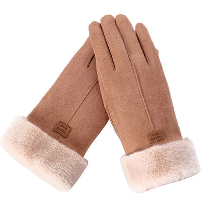 Gants d'Hiver Élégants en Suède - Gants Chauds Doublés Fourrure - Accessoire Mode Femme