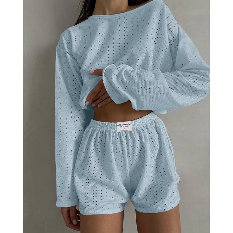 Ensemble Pyjama Femme Manches Longues - Pyjama Coton 2 Pièces Confort - Vêtement de Nuit Col Rond