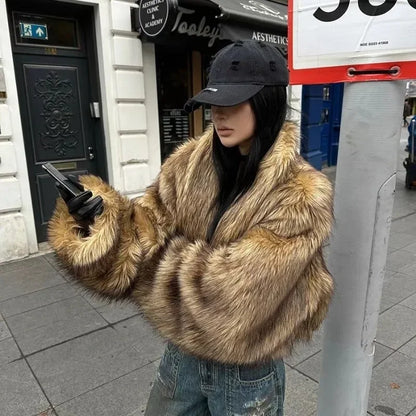 Manteau en Fausse Fourrure Élégant pour Femme - Veste Chaude d'Hiver Décontractée - Style Oversize Luxueux