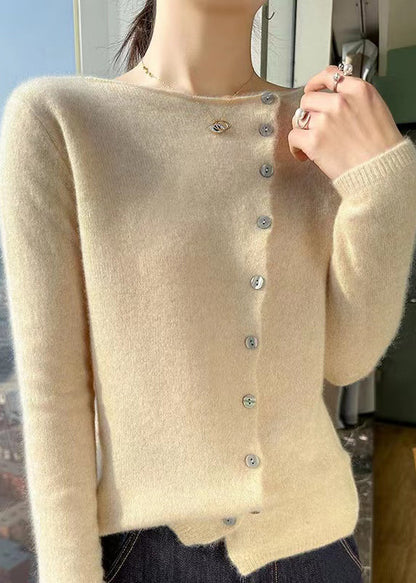 Pull en Laine Mélangée Jaune Col Rond avec Boutons - Top Tendance Automne