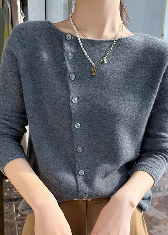 Pull en Laine Mélangée Jaune Col Rond avec Boutons - Top Tendance Automne