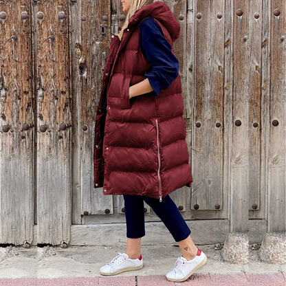 Maple™ Gilet Long à Capuche - Veste Sans Manches Coton Automne Hiver - Style Urbain Chic