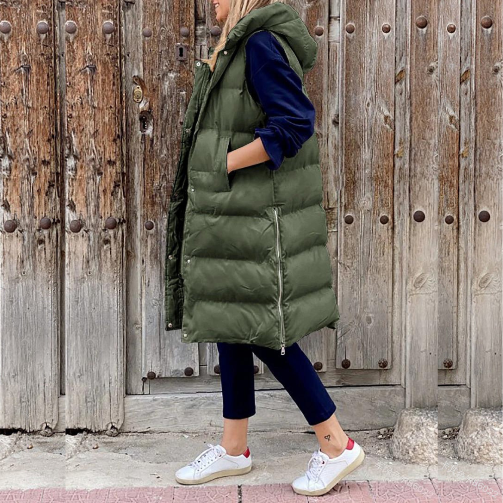 Maple™ Gilet Long à Capuche - Veste Sans Manches Coton Automne Hiver - Style Urbain Chic