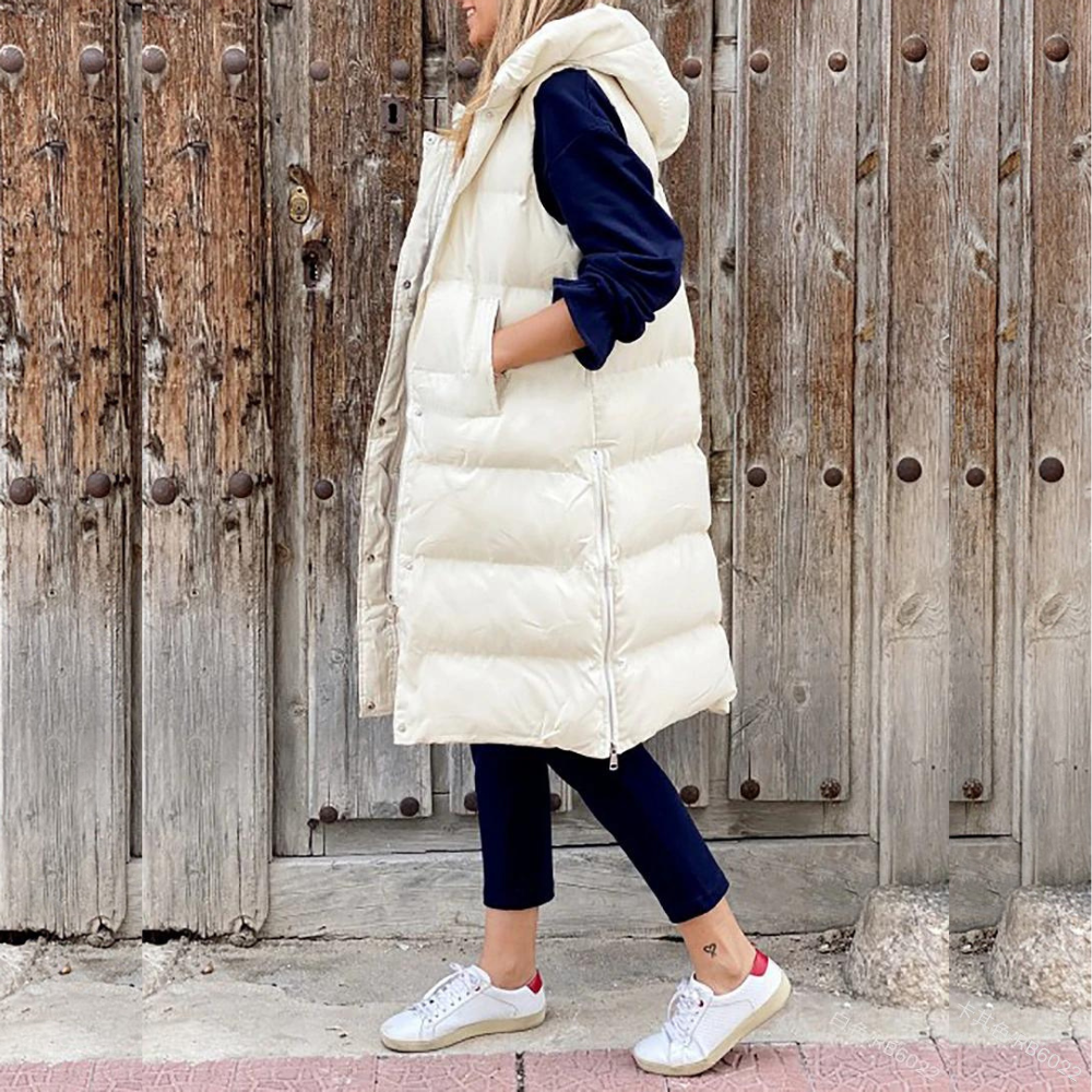 Maple™ Gilet Long à Capuche - Veste Sans Manches Coton Automne Hiver - Style Urbain Chic