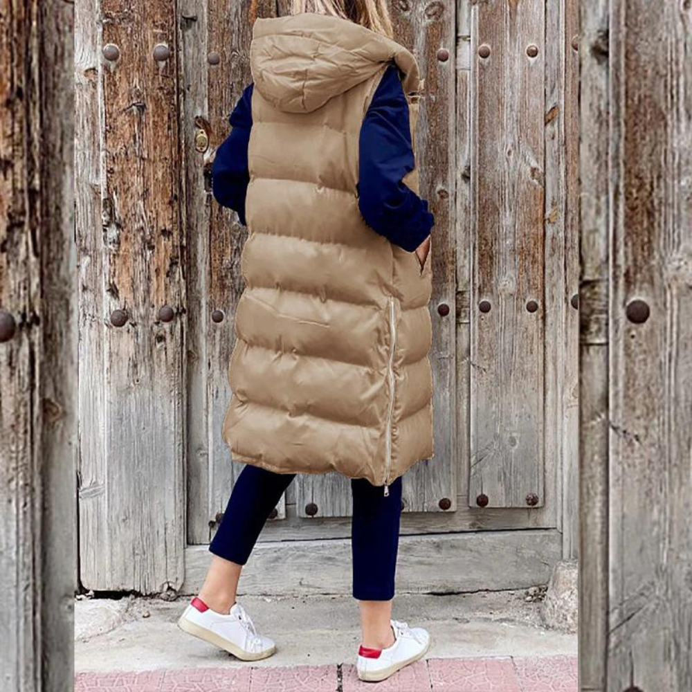 Maple™ Gilet Long à Capuche - Veste Sans Manches Coton Automne Hiver - Style Urbain Chic