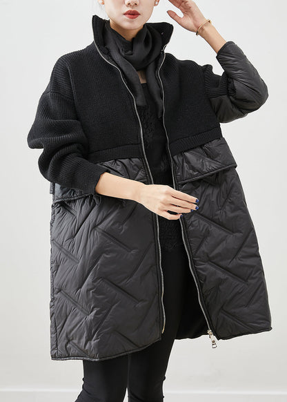 Manteau d'Hiver Noir en Coton Mélangé avec Fermeture Éclair