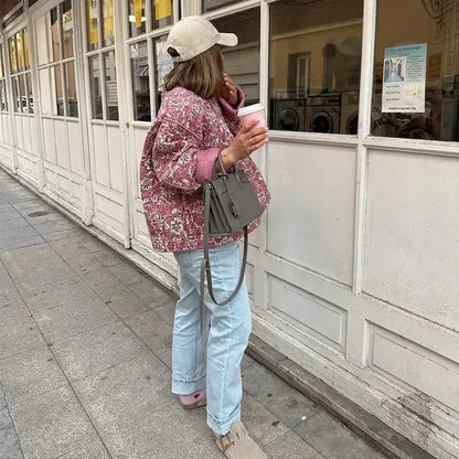 Veste Matelassée Vintage à Imprimé Floral - Élégance et Confort pour un Style Retro