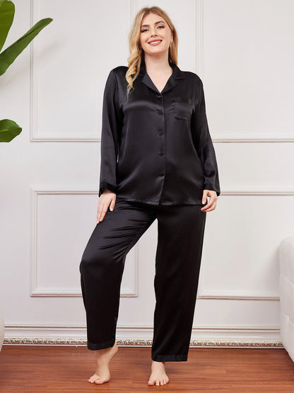 Pyjama Grande Taille en Soie Pure avec Boutons pour Femme