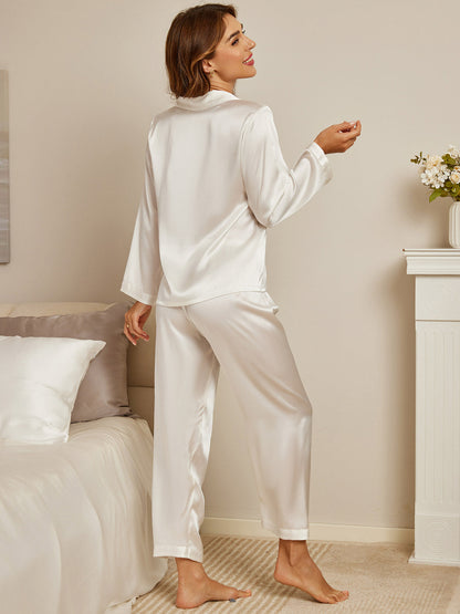 Pyjama Femme Décontracté en Soie Pure avec Fermeture à Boutons