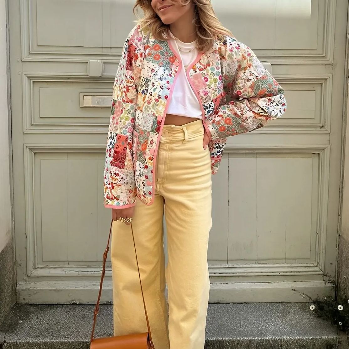 Veste avec Imprimé Patchwork - Style Décontracté et Confortable