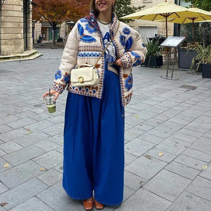 Veste Bleue avec Imprimé Floral - Élégance et Fraîcheur