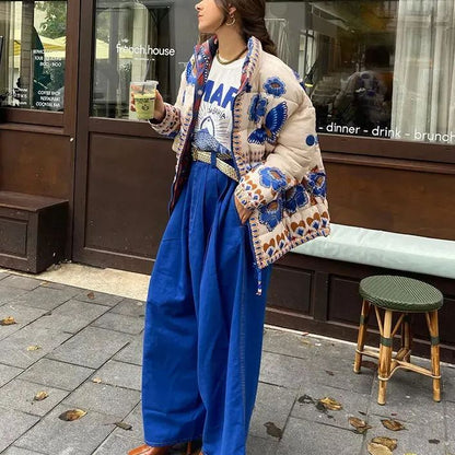 Veste Bleue avec Imprimé Floral - Élégance et Fraîcheur