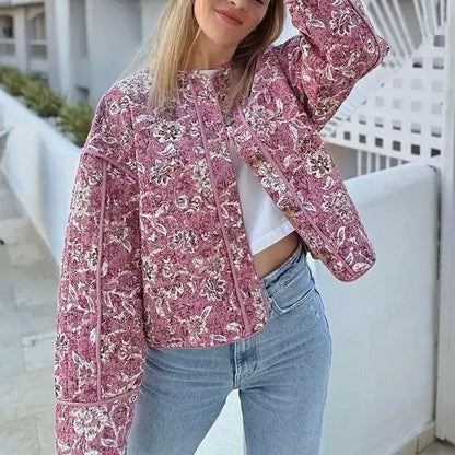 Veste Matelassée Vintage à Imprimé Floral - Élégance et Confort pour un Style Retro