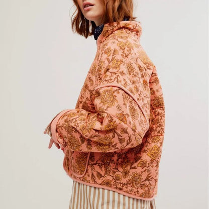 Veste Patchwork avec Col et Imprimé Floral - Élégance Décontractée