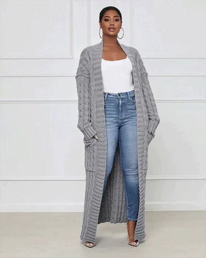 Celestina - Cardigan Long Décontracté à Col V pour l'Hiver