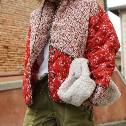 Veste Matelassée Éthnique à Imprimé Floral en Couleurs Contrastées - Élégance et Style Décontracté